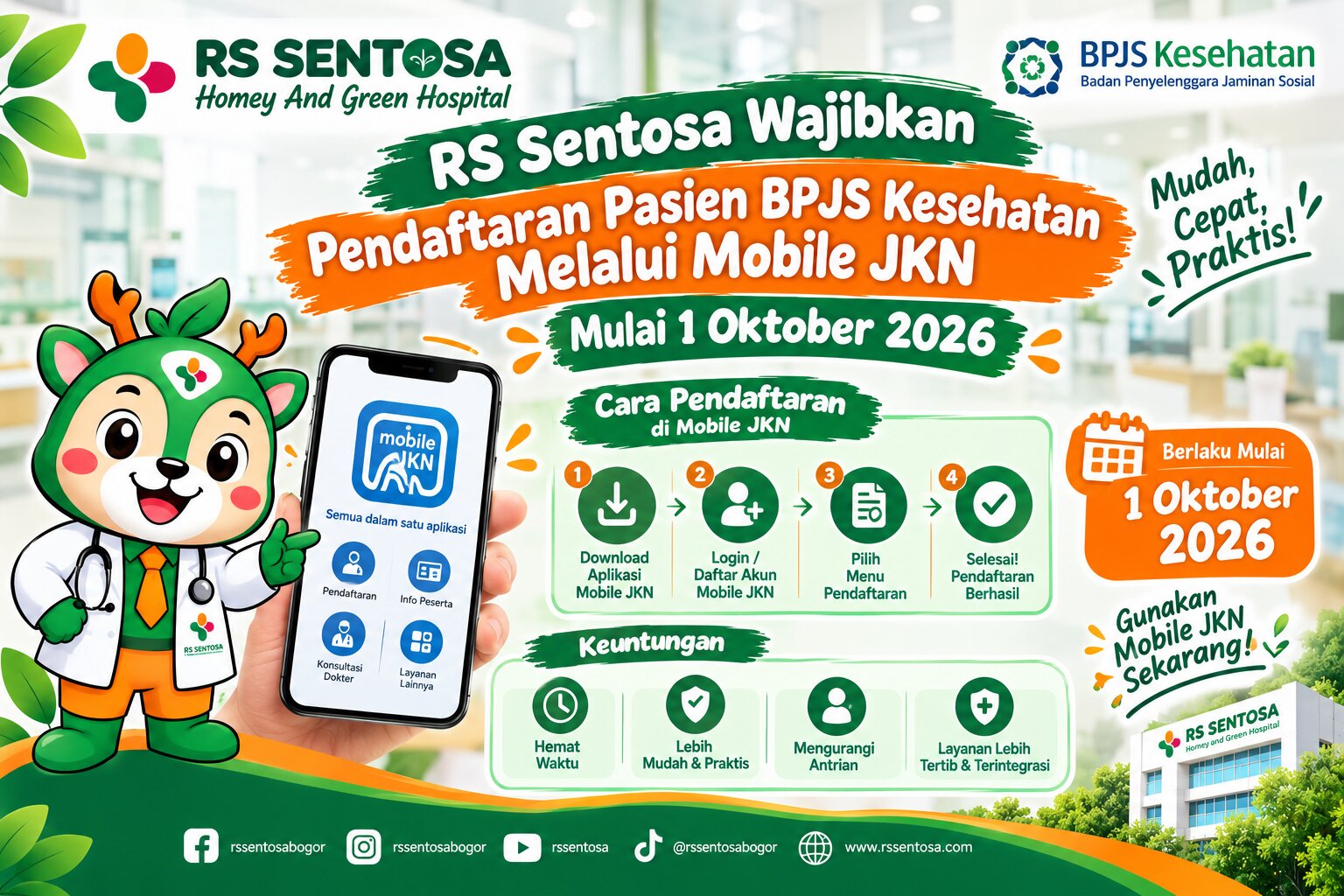 RS Sentosa Wajibkan Pendaftaran Pasien BPJS Kesehatan Melalui Mobile JKN Mulai 1 Oktober 2026